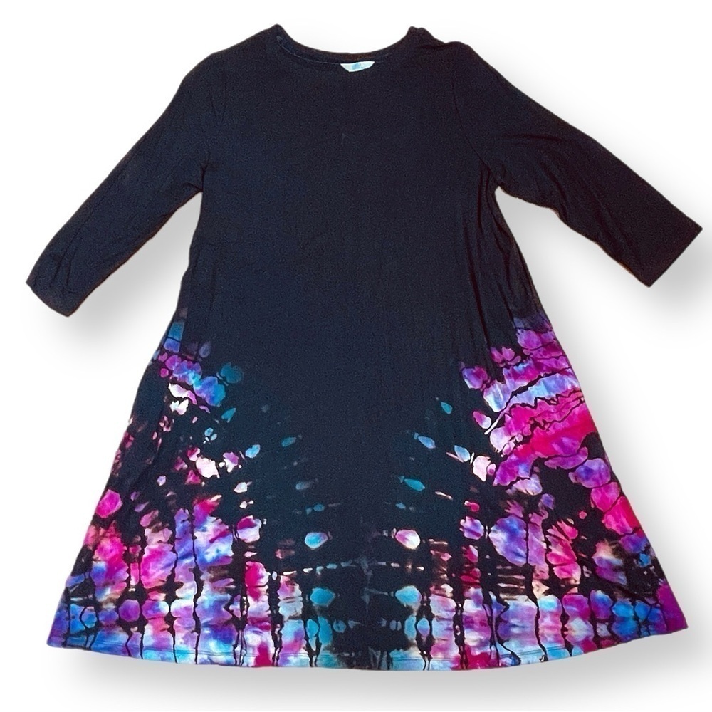 Handmade reverse tie dye dress long sleeve pockets rainbow mandalas XXL